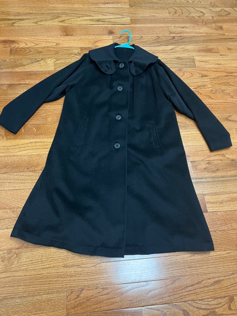 Classic Black A-Line Wool blend Coat with Peter Pan Collar 1950s Union tag